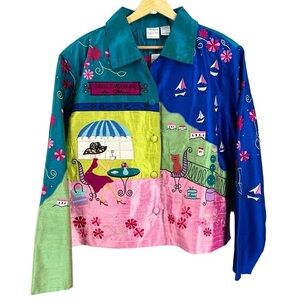 Vintage Silk Jacket Storybook Romantic Whimsical 🇫🇷 Riviera XL